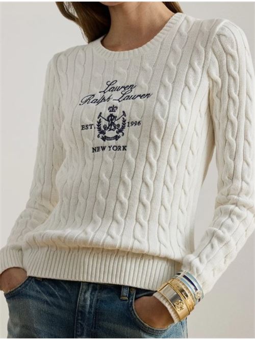 Crew neck sweater in cable knit cotton LAUREN RALPH LAUREN | RINETT-LONG SLEEVE-PULLOVER.WHITE